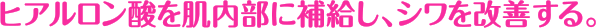 ヒアルロン酸を肌内部に補給し、シワを改善する。